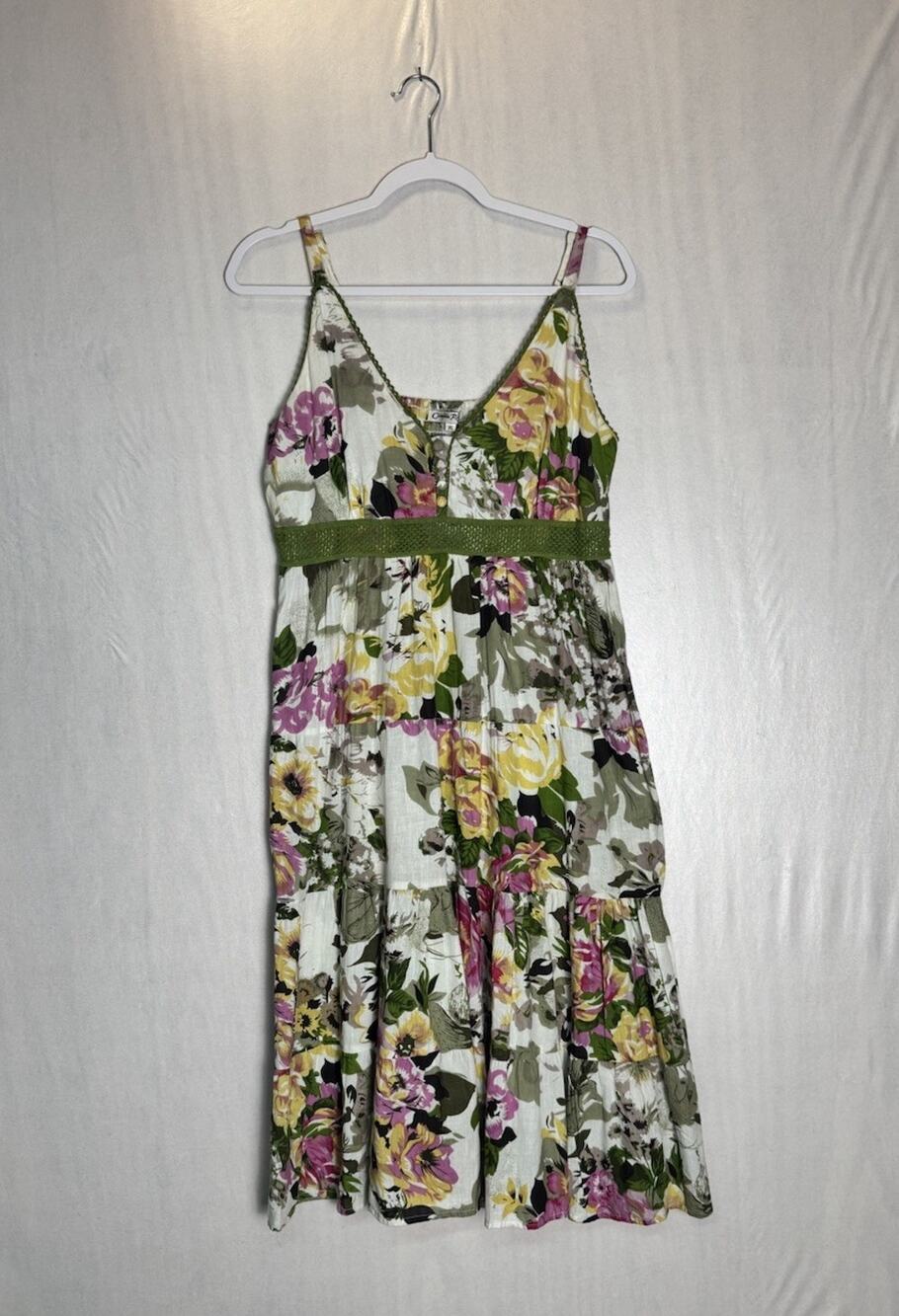 Floral Womens Boho Cottage Garden Party Sundress Tiered Empire Waist Smocked XL